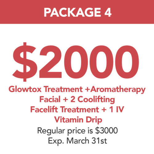 PACKAGE 4 - GLOWTOX TREATMENT + AROMATHERAPY fACIAL + TWO  COOLIFTING FACELIFT TREATMENT + ONE   IV VITAMIN DRIP FOR GLOWING SKIN | Skin Deep Midtown Med Spa.